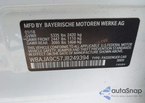 2018 BMW 530E Iperformance from USA, damaged, VIN WBAJA9C57JB249394